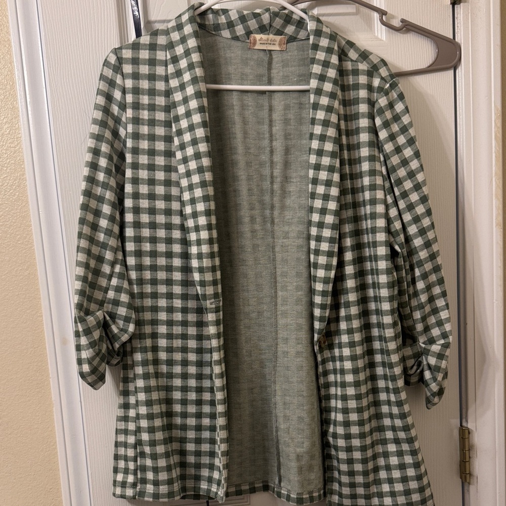Altar'd State Green Checkered Cardigan